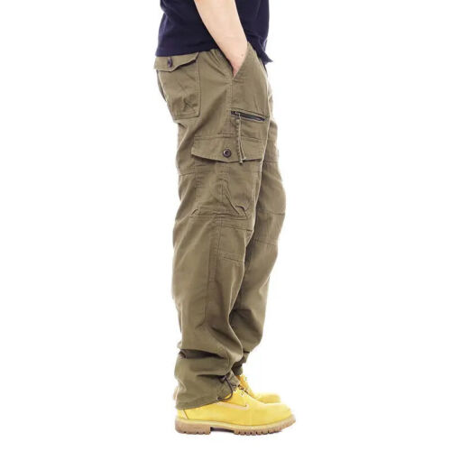 Hombres Pantalones de Carga Informales Cremallera Multi-bolsillo Rectos Pantalones Sueltos Cintura Elástica - Imagen 28 de 28