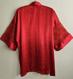 Vtg Victorias Secret Red Lace Robe Satin Kimono One Size Sexy Retro Gold Label