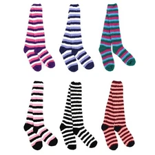 Women's Fuzzy Knee High Socks - Bulk 6 Pair Pack Cozy Warm Colorful Furry Socks