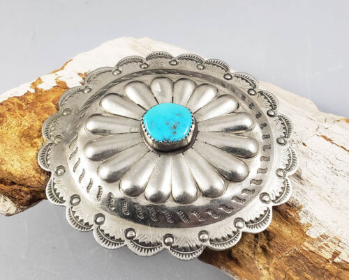 Nickel Silver & Turquoise Navajo 2.75" Single Slide Belt or Tack Concho