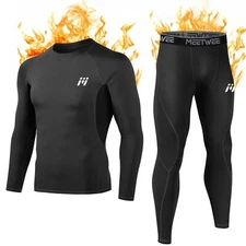 Thermal Underwear for Men Winter Base Layer Set Tops & Long Johns Winter Ski ...