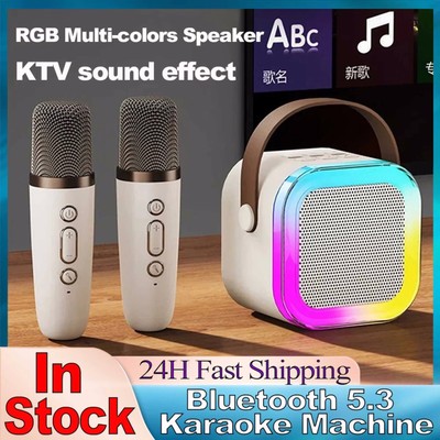 Laser Mini Karaoke Speaker with 2 Wireless Microphones Bluetooth Blue