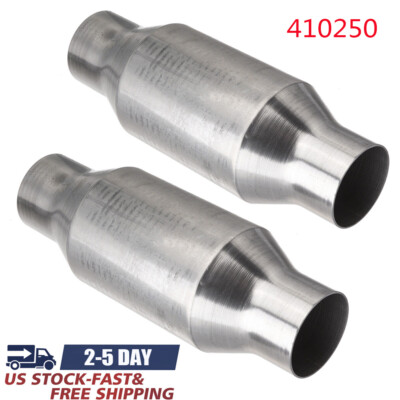 Two 2.5'' Round Catalytic Converter Universal High Flow 410250 Stainless Steel