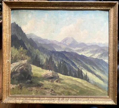 ::ERNST GRASSER ÖLGEMÄLDE ALPEN ALM BERGE GIPFEL UM 1930 FELSEN RAHMEN ANTIK ÖL - Bild 1 von 4