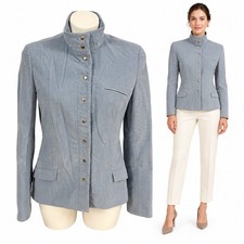 Carlisle Blazer Womens Size 6 Blue Corduroy Snap Up Work Office Casual Spring