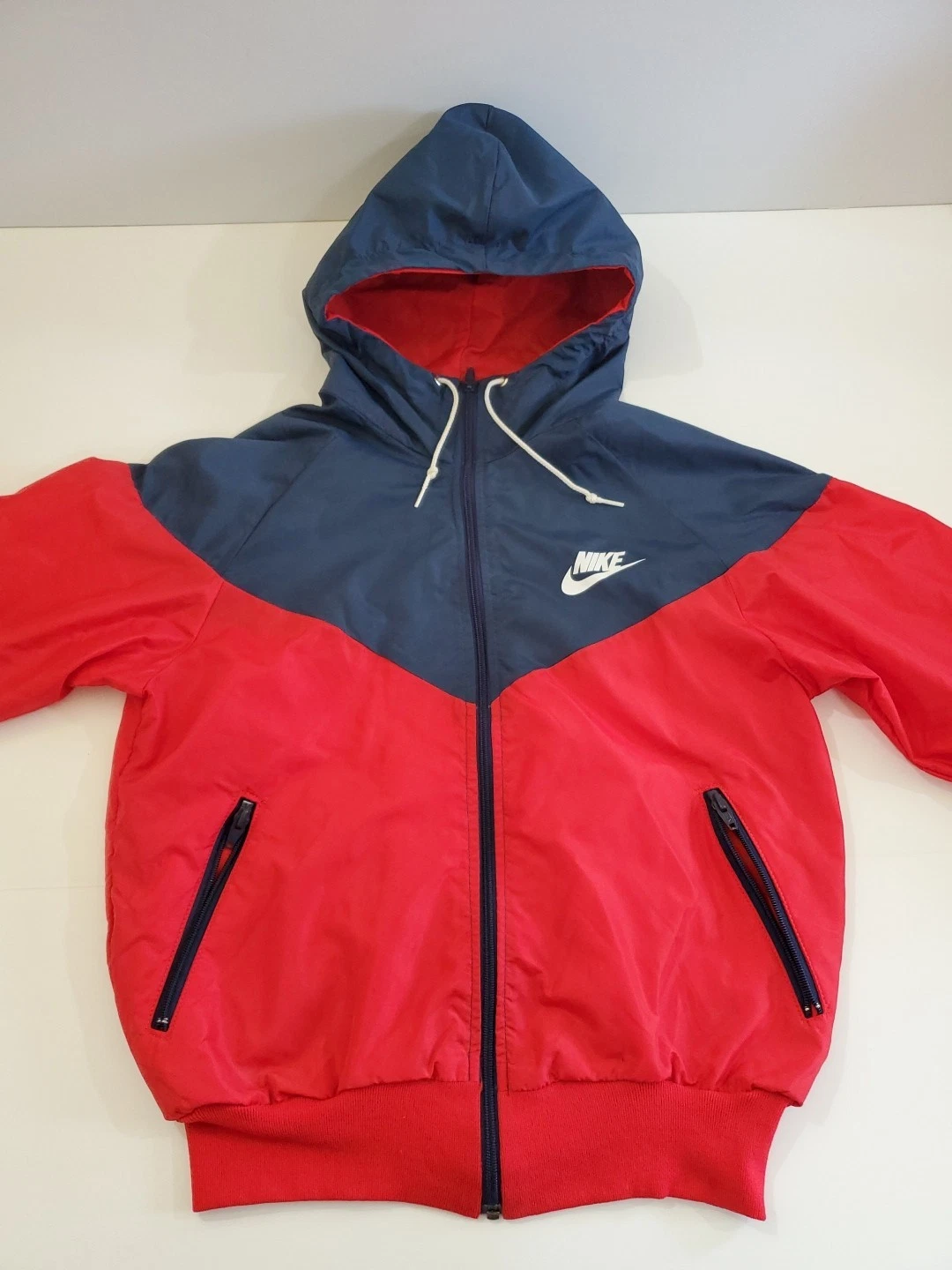 Vintage Nike Size Small Red/Blue Full Zip Hooded Windbreaker Jacket MADE IN USA