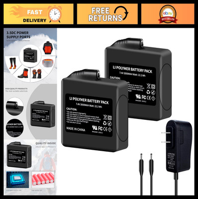 2-Pack 3000mAh Rechargeable Lithium-ion Battery for Heated Gear & Accessories
