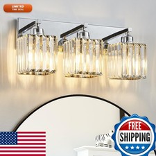 Aixialin 3-Lights Chrome Crystal Bathroom Vanity Light Wall Sconce