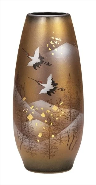 Kutani Ware Vase Crane & Pine Design Japanese Ceramic