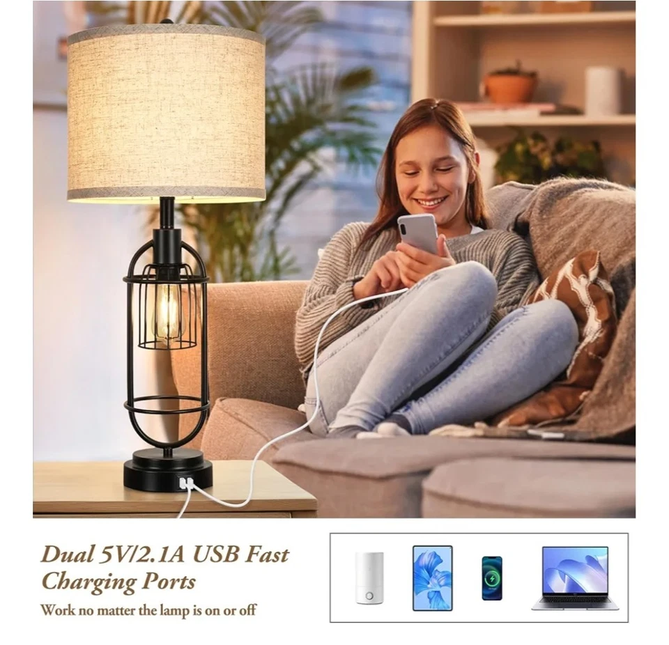 Juego de 2 Lámparas de Mesa para Salón con Puertos USB, 29" Alto 2 Luces Mesita de Noche... Foto 4 de 4