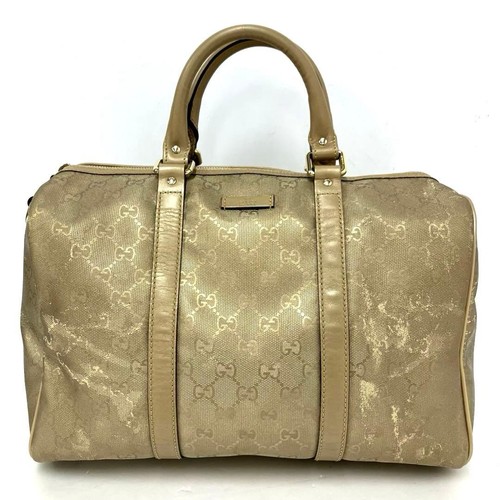GUCCI GG Imprime PVC Mini Boston Handbag Gold Silver Authentic Used From Japan