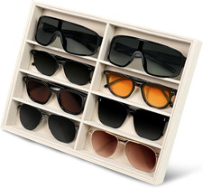 Velvet Sunglass Organizer Tray   8-Slot Glasses Holder 2 Large, 6 Std , Stackab