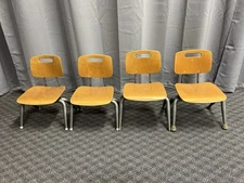 Vintage Metal & Wood Stacking School Chairs SET OF 4 Raymond Loewy BRUNSWICK lot