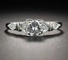 Art Deco Style Round Lab Created Diamond Wedding Bridal 14K White Gold FN Ring