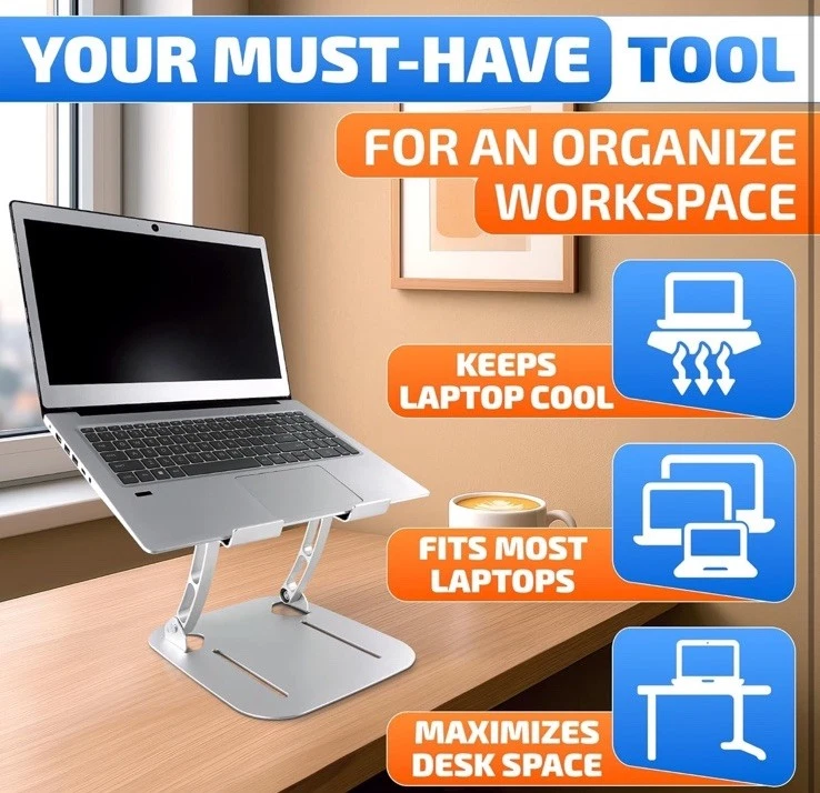 Aluminum Laptop Stand Ergonomic Portable Laptop Holder/Riser Adjustable Height - Image 4 of 4