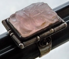 vintage chinese export carved sterling silver ring orchid china mark rose quartz — photo 2