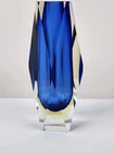 MANDRUZZATO Murano Italy Colbalt Blue Amber Glass San Macro Vase 6 3/8"