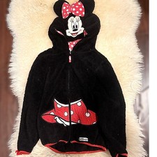 Minnie Mouse Disney Parks Fleece Zip-Up Jacket with Ears Bow Kids Size 10