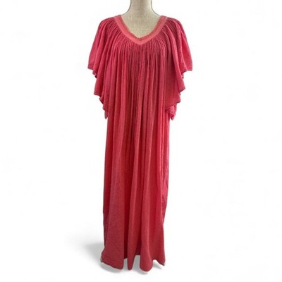 VTG 70s Amerikan Climax Tent Dress Cotton Gauze Angel Butterfly Sleeves Pink OS