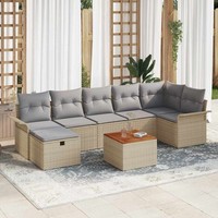8-Teiliges Garten-Sofa-Set Mit Kissen Beige Poly-Rattan