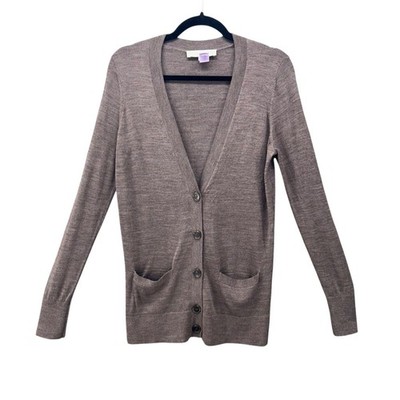 LOFT Wool Cardigan Sweater Medium Pocket Preppy Old Money Minimalist Warm Comfy