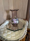 Fenton Designed Teleflora Amethyst Glass Vase 8” Hand Painted Flower Vase