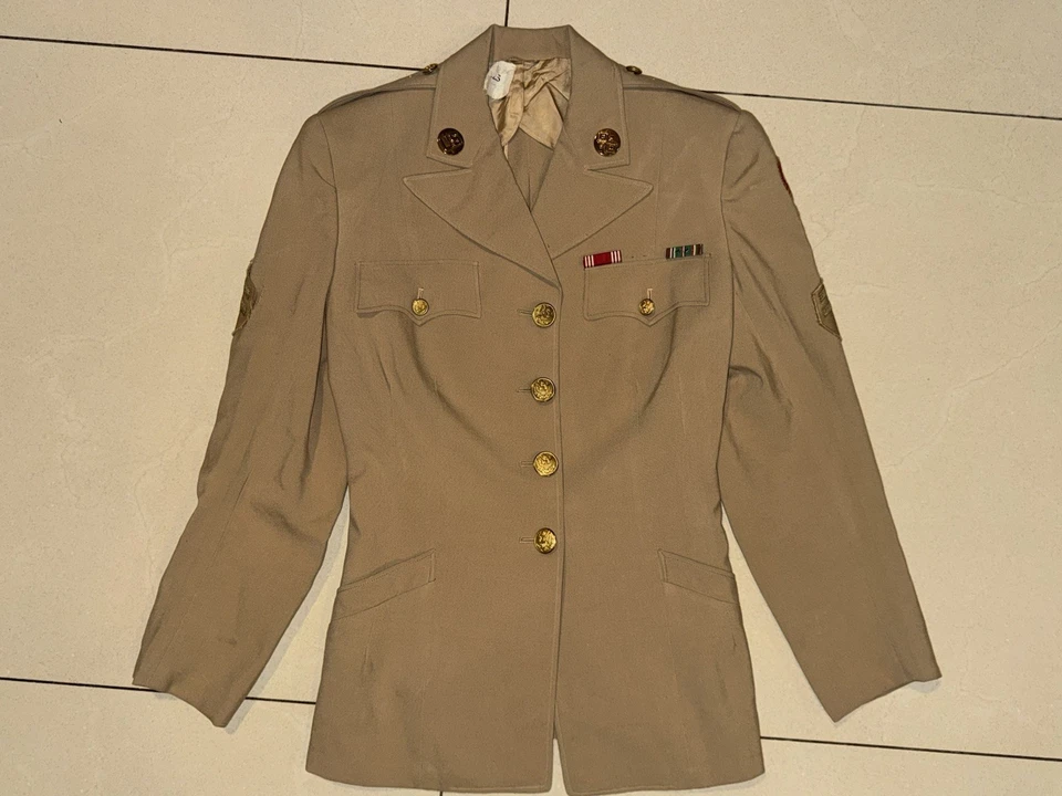 Chaqueta mujer ejército 1944 W.A.C. verano tropical estambre caqui 55-j-569-231 12S Foto 2 de 4