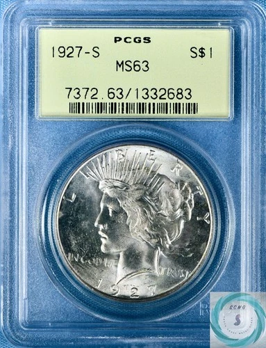 1927-S Peace Dollar PCGS MS63 - Lustrous Attractive White OGH