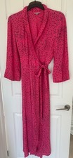 Ganni Pink w Black Floral Print Barra Crepe  Long Wrap Dress UK 12