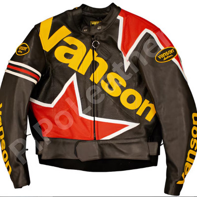 Vanson Racing Leather Biker Jacket, Handmade Cowhide Motorcycle Gear Size M