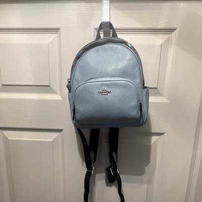 Coach Light Blue Pebbled Mini Court Backpack Logo