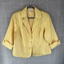 Dressbarn Blazer Womens L/XL Yellow Short Collared Lined Pockets Button