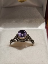 VINTAGE SOLID STERLING SILVER AMETHYST LADIES RING SIZE L/11