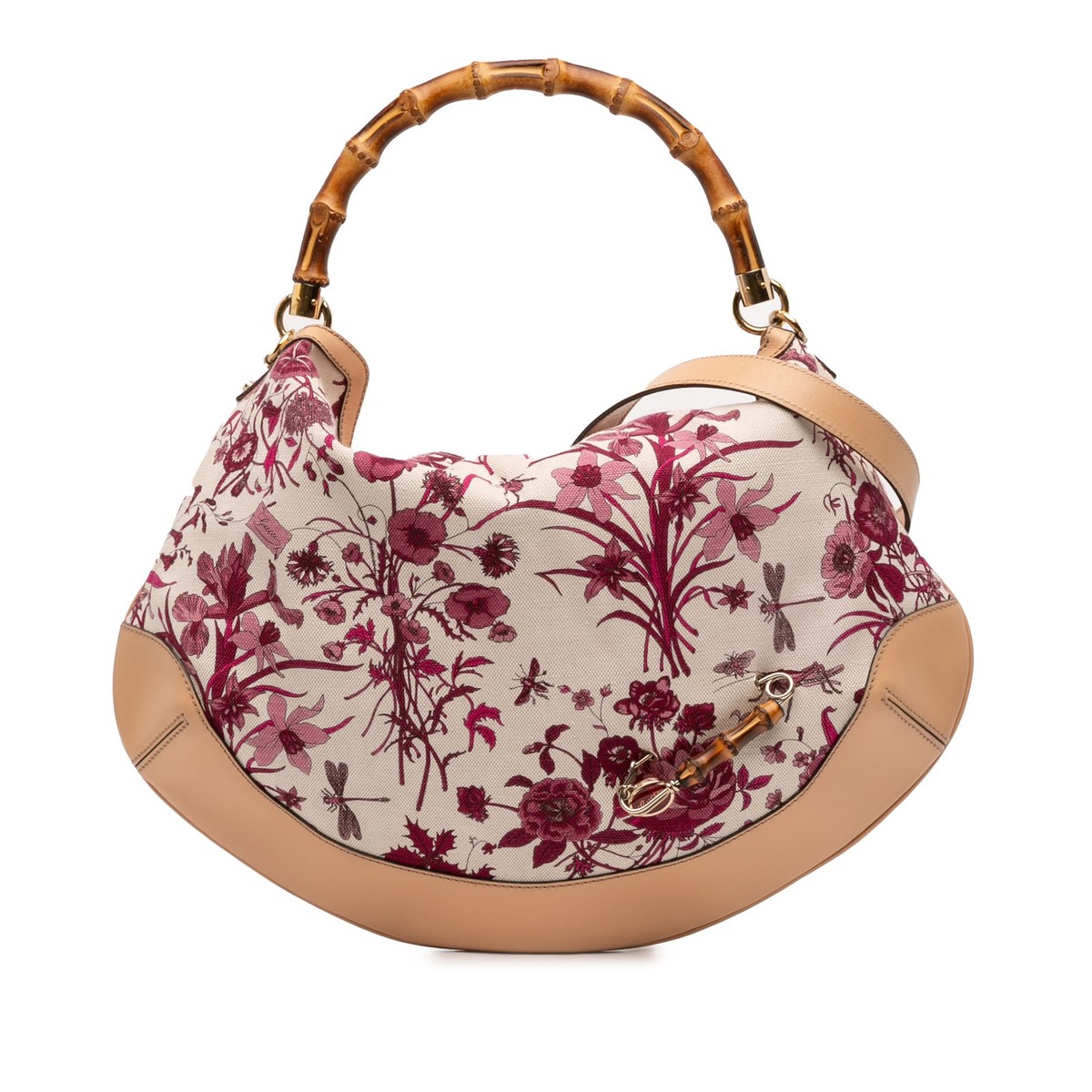 Peanut Butter Wolf / バンクシーデザイン オムニバスレコード Gucci Canvas Floral Peggy Bamboo Hobo | Pre-Loved | White
