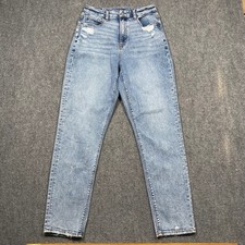 American Eagle Curvy Mom Jean Women Light Wash Distressed Stretch Size 6 Long