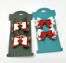 Christmas Reindeer Hair Clips  Glitter Bow Set Girls 4pc Sets. Girls Holiday.