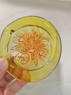 1960s Vintage BLENKO ? Glass Sun catcher  - Amber Glass - Framed Sun w Hearts