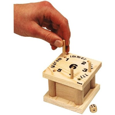 Würfelspiel ''Warum immer ich?'' aus Holz in natur Größe ca. 10 x 10 x10 cm