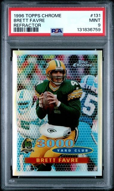 PSA 9 mint 1996 TOPPS CHROME #131 BRETT FAVRE REFRACTOR Packers HOF legend