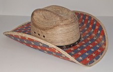 American Hat Makers PATRIOT Weathered Stars Stripes Natural Straw Cowboy Hat XL
