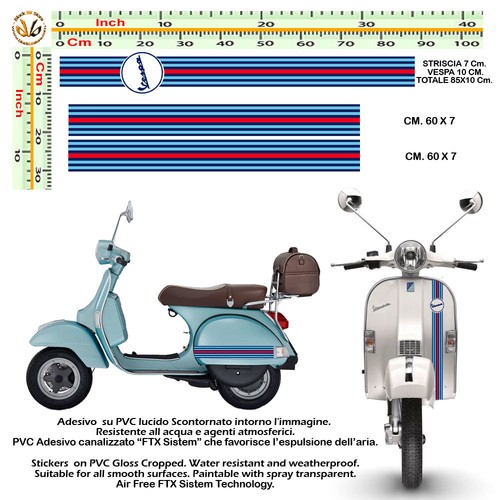 Adesivi Vespa Strisce martini racing stripers sticker scontornate cropped 3 pz - Imagen 2 de 3