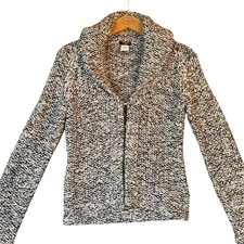 J Crew Womans Handknit Lambs Wool Cardigan Sweater Black Marble Shawl Collar