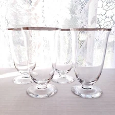 Set of 4 Silver Rim Clear Glass Wedding Ring Iced Tea Glasses 