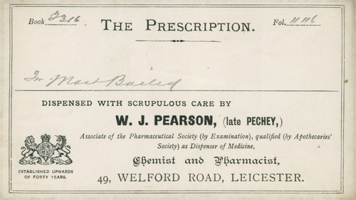 Antique Prescription Envelope W J Pearson Chemist Welford Road Leicester