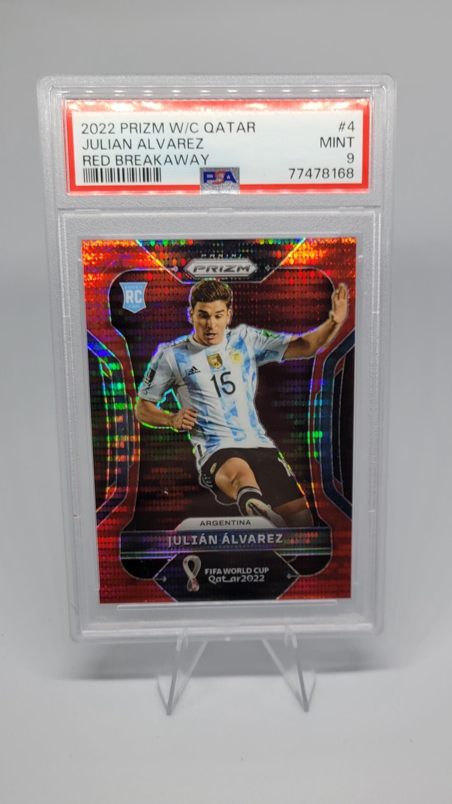 Julian Alvarez 2022 Prizm World Cup Breakaway Red Rookie RC 37/99 PSA 9