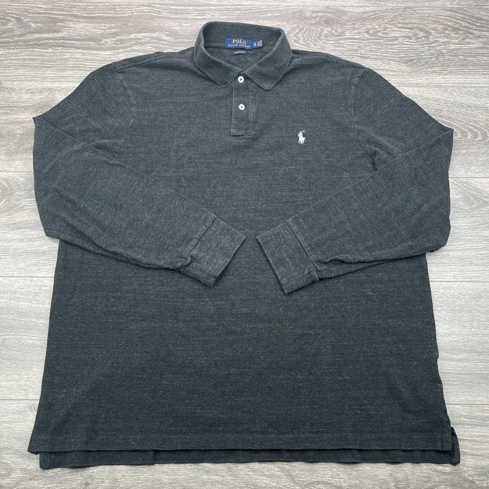Polo Ralph Lauren camicia uomo XL antracite manica lunga golf rugby preppy pony