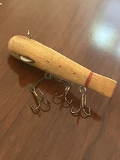 Vintage Wood Hand Carved Fish, Spearing, Decoy/lure With Hooks 3.75”