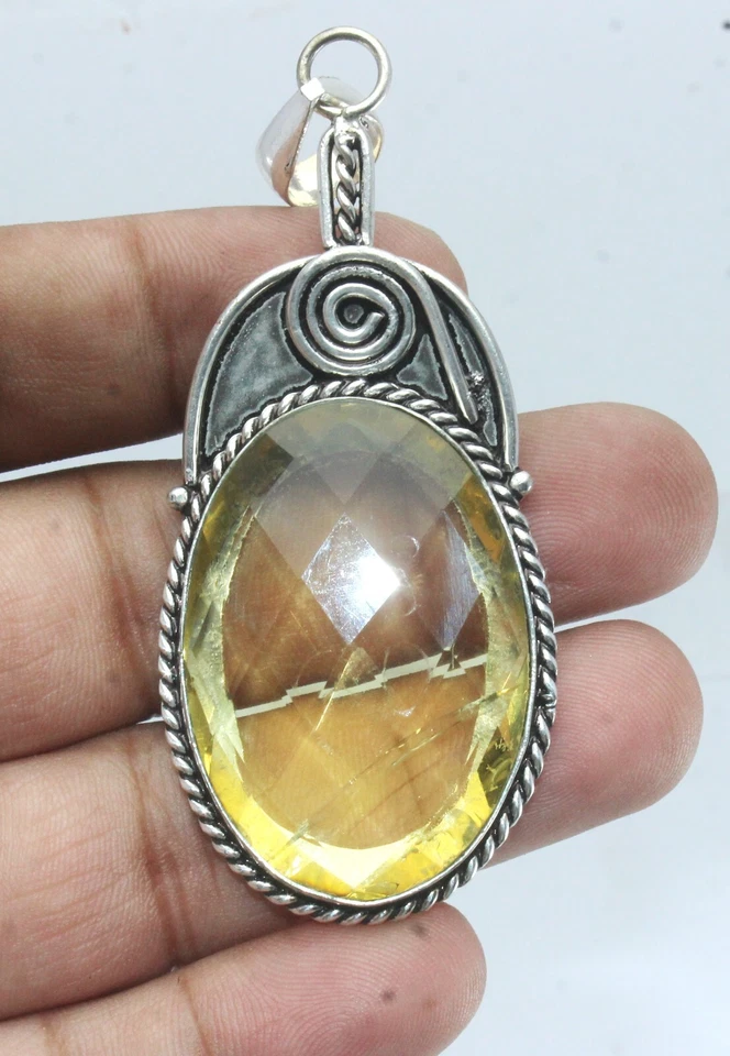 Уникальный дизайн лимон кварц драгоценный камень редкая серебряная подвеска ювелирных изделий с бесплатный подарок - Изображение 2 из 4