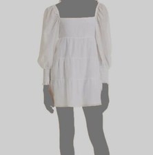 $395 Alice + Olivia Women's White Long-Sleeve Cotton Silk Babydoll Dress Size XS