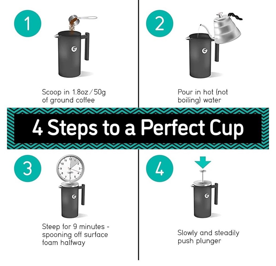 Coffee Gator French Press Maker Insulated Stainless Steel Manual Dark